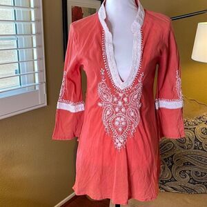 Solitaire Los Angeles Boho Embroidered Tunic Burnt Orange